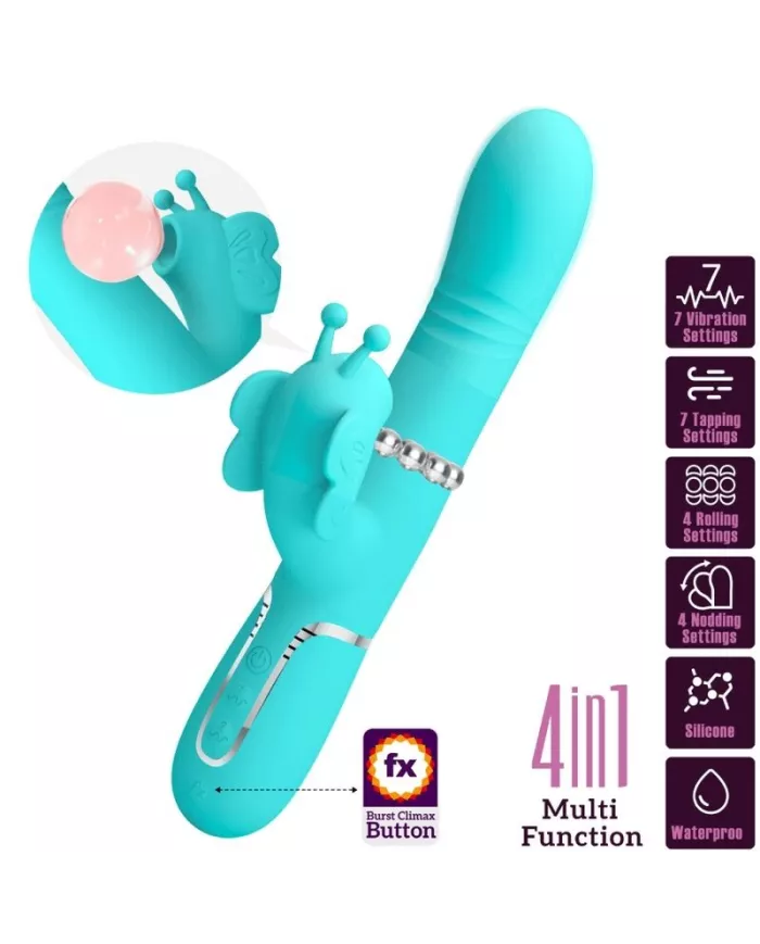 PRETTY LOVE - VIBRATEUR MULTIFONCTION LAPIN 4 EN 1 PAPILLON AQUA VERT