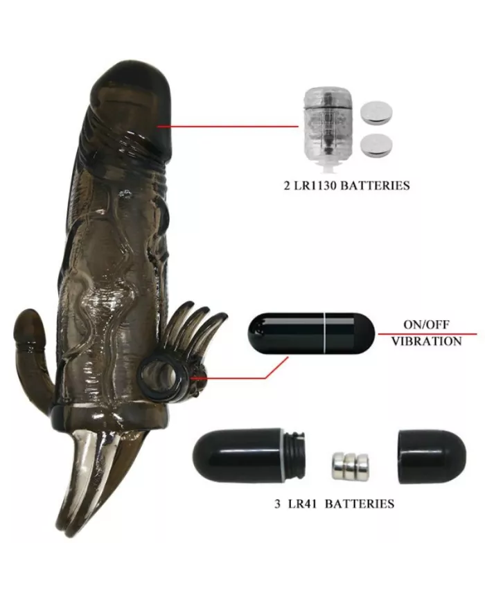 BAILE - COUVRE-PÉNIS BRAVE MAN AVEC STIMULATION CLITO ET ANAL DOUBLE BULLET NOIR 16.5 CM BAILE - COUVRE-PÉNIS BRAVE MAN AVEC STIMULATION CLITO ET ANAL DOUBLE BULLET NOIR 16.5 CM