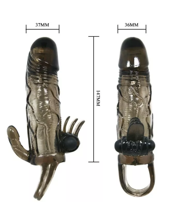 BAILE - COUVRE-PÉNIS BRAVE MAN AVEC STIMULATION CLITO ET ANAL DOUBLE BULLET NOIR 16.5 CM BAILE - COUVRE-PÉNIS BRAVE MAN AVEC STIMULATION CLITO ET ANAL DOUBLE BULLET NOIR 16.5 CM