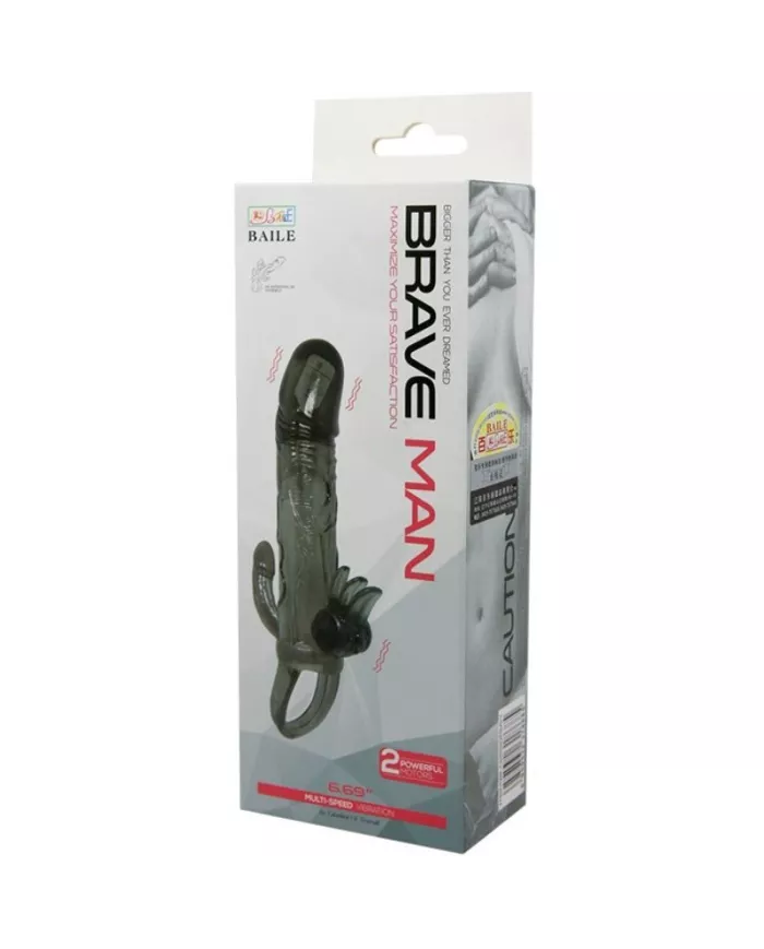 BAILE - COUVRE-PÉNIS BRAVE MAN AVEC STIMULATION CLITO ET ANAL DOUBLE BULLET NOIR 16.5 CM BAILE - COUVRE-PÉNIS BRAVE MAN AVEC STIMULATION CLITO ET ANAL DOUBLE BULLET NOIR 16.5 CM