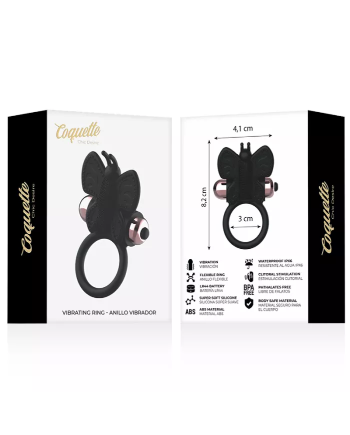 COQUETTE CHIC DESIRE - COCKRING PAPILLON AVEC VIBRATEUR NOIR/ OR COQUETTE CHIC DESIRE - COCKRING PAPILLON AVEC VIBRATEUR NOIR/ OR
