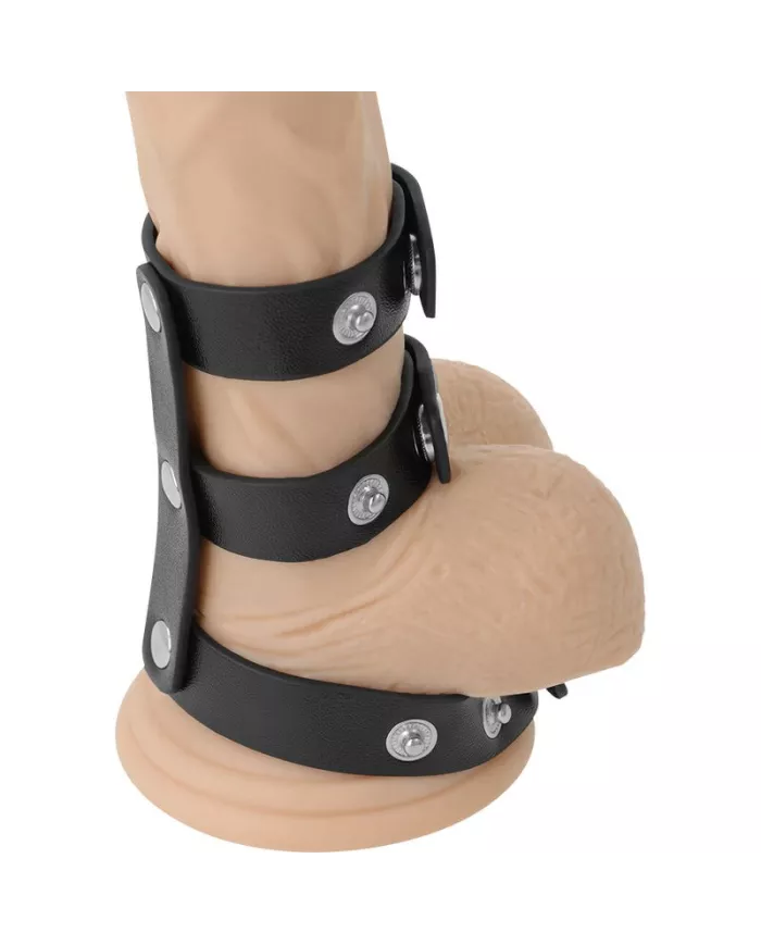 DARKNESS - DOUBLE ANNEAU DE PÉNIS ET TESTICULES EN CUIR RÉGLABLE