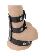 DARKNESS - DOUBLE ANNEAU DE PÉNIS ET TESTICULES EN CUIR RÉGLABLE