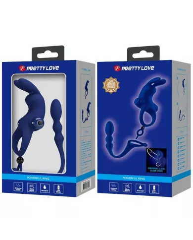 PRETTY LOVE - AYAD ANNEAU VIBRATEUR LAPIN AVEC PLUG BLEU PRETTY LOVE - AYAD ANNEAU VIBRATEUR LAPIN AVEC PLUG BLEU