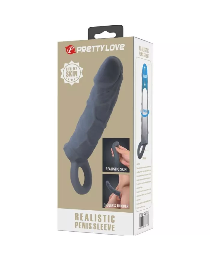 PRETTY LOVE - MANCHON DE PÉNIS EN PEAU RÉALISTE GRIS FONCÉ
