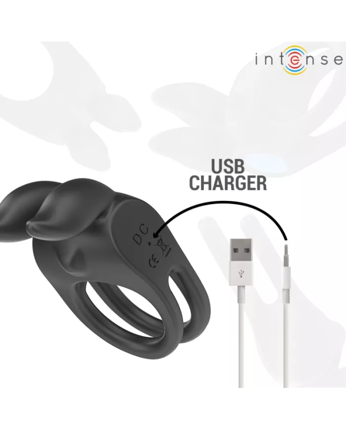INTENSE - SAM VIBRATEUR DOUBLE ANNEAU PÉNIS 10 VIBRATIONS NOIR