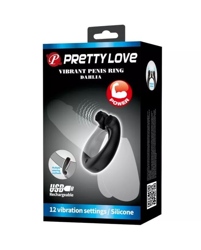 PRETTY LOVE - ANNEAU VIBRANT DAHLIA + STIMULATEUR DE CLITORIS 12 VIBRATIONS NOIR
