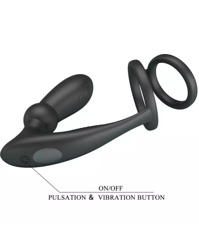 PRETTY LOVE - ANNEAU PÉNIS EMONI + PLUG ANAL 12 VIBRATIONS NOIR