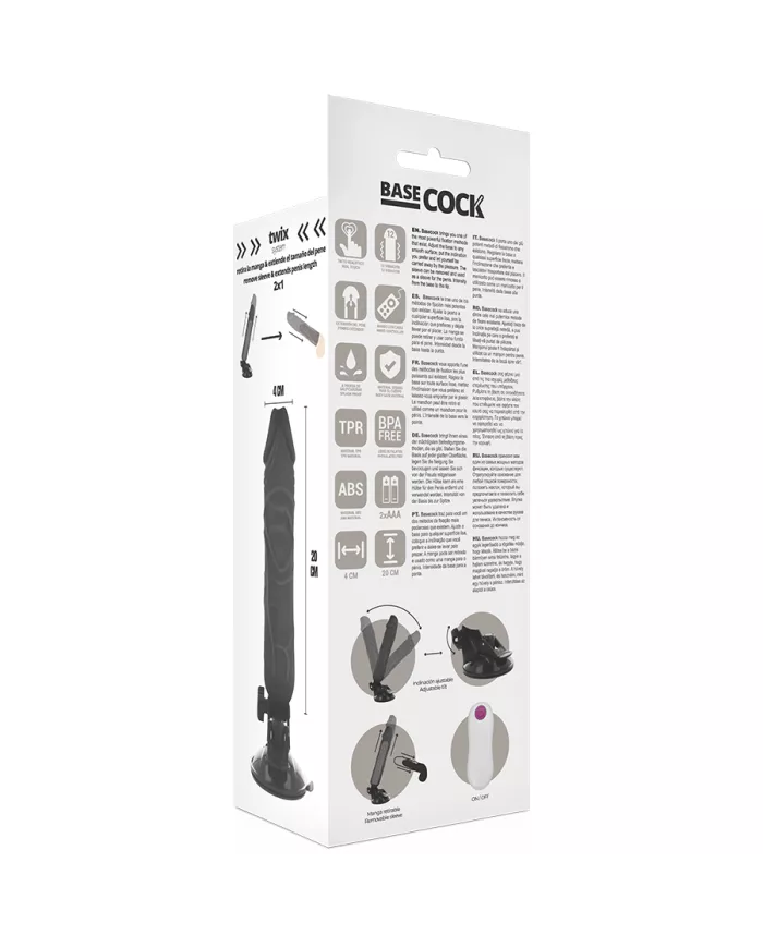 BASECOCK - VIBRATEUR RÉALISTE TÉLÉCOMMANDE NOIR 20 CM -O- 4 CM