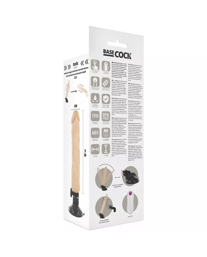 BASECOCK - VIBRATEUR RÉALISTE TÉLÉCOMMANDE NATUREL 21 CM -O- 4 CM