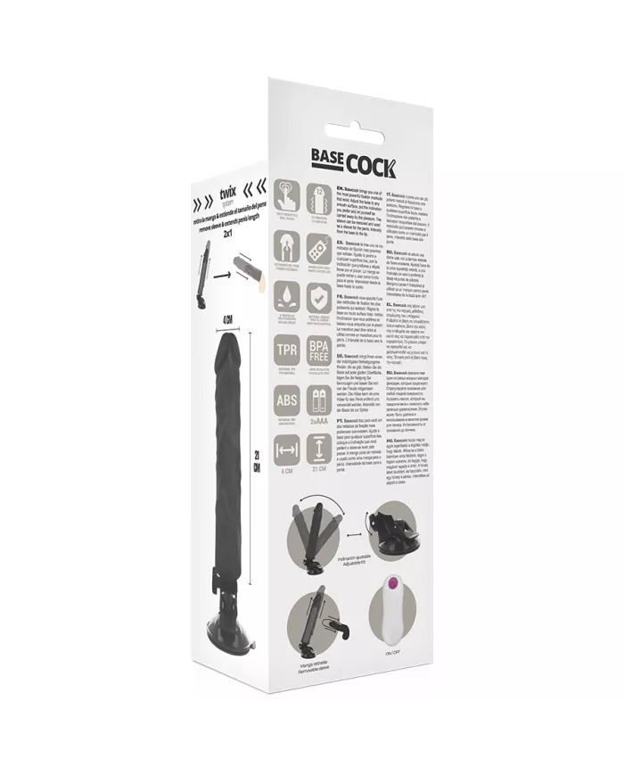 BASECOCK - VIBRATEUR RÉALISTE TÉLÉCOMMANDE NOIR 21 CM -O- 4 CM
