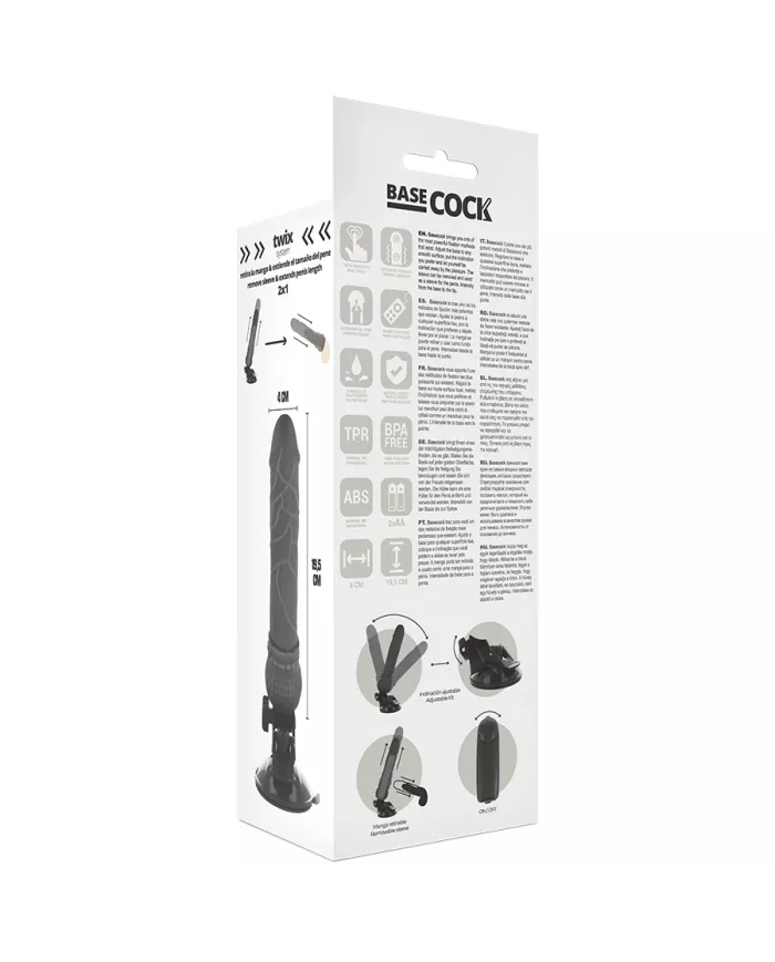 BASECOCK - VIBRATEUR RÉALISTE TÉLÉCOMMANDE NOIR 19.5 CM -O- 4 CM