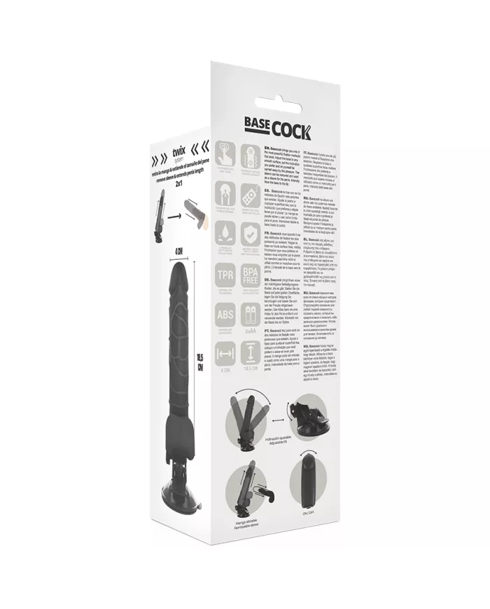BASECOCK - VIBRATEUR RÉALISTE TÉLÉCOMMANDE NOIR 18.5 CM -O- 4CM