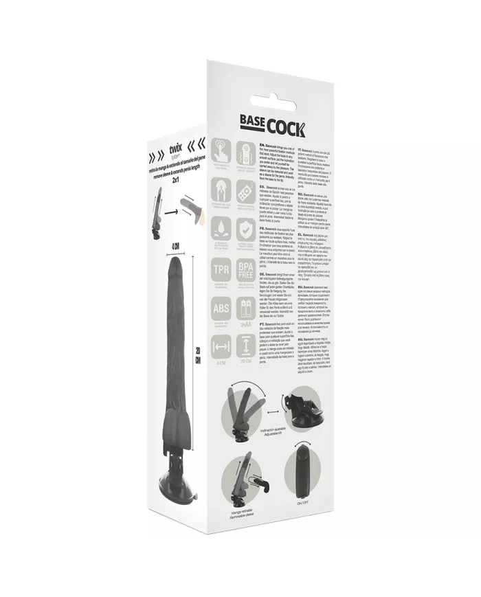 BASECOCK - VIBRATEUR RÉALISTE NOIR TÉLÉCOMMANDE AVEC TESTICULES 20 CM -O- 4 CM
