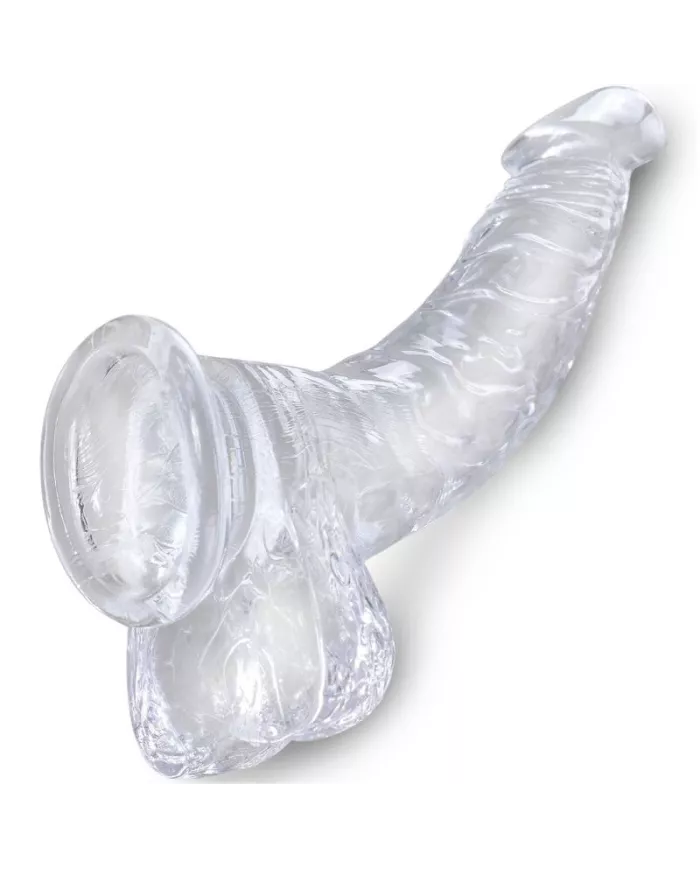 KING COCK - CLEAR PÉNIS COURBE RÉALISTE AVEC BOULES 16.5 CM TRANSPARENT