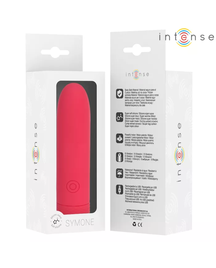 INTENSE - SYMONE BULLET VIBRANT RECHARGEABLE USB 8 VIBRATIONS ROUGE 10 X 2,2 CM INTENSE - SYMONE BULLET VIBRANT RECHARGEABLE USB 8 VIBRATIONS ROUGE 10 X 2,2 CM