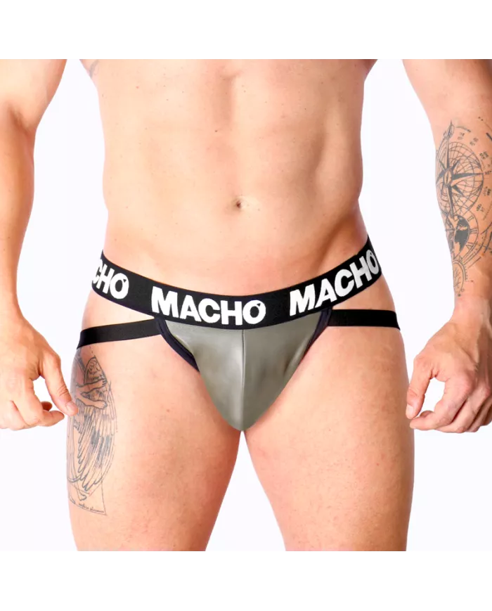 MACHO - MX27GR JOCK CUIR GRIS BEIGE S MACHO - MX27GR JOCK CUIR GRIS BEIGE S
