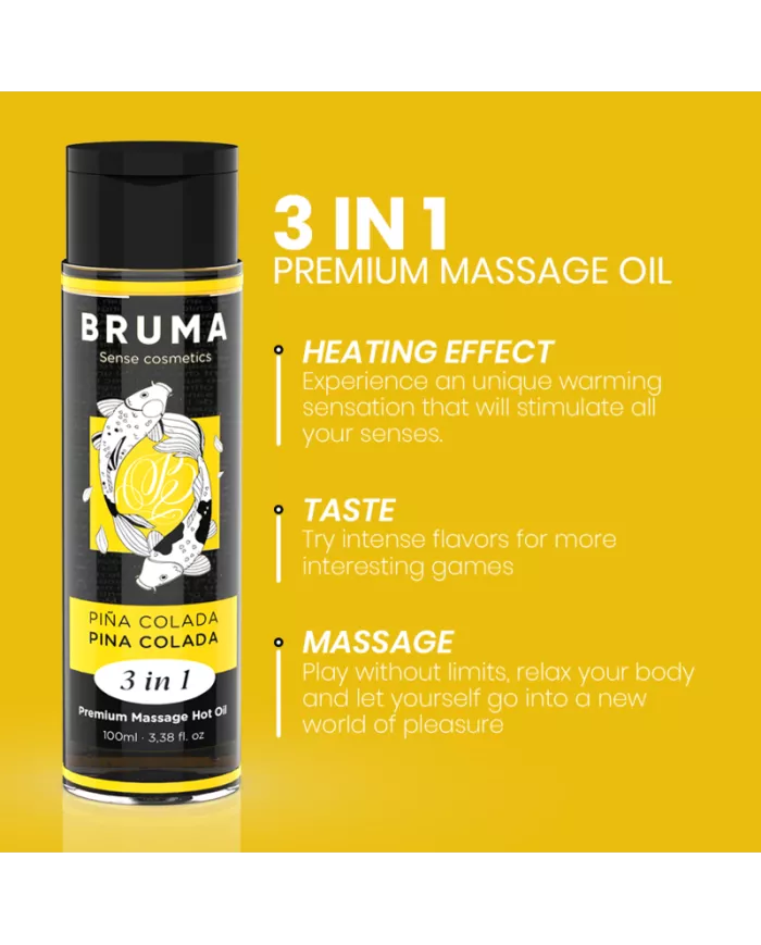 BRUMA - HUILE DE MASSAGE PREMIUM EFFET CHALEUR SAVEUR PINA COLADA 3 EN 1 - 100 ML