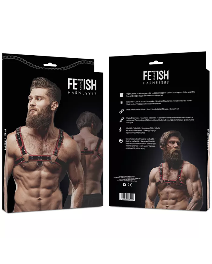 FETISH SUBMISSIVE ATTITUDE - HARNAIS DE POITRINE EN ÉCO-CUIR POUR HOMME NOIR/ROUGE