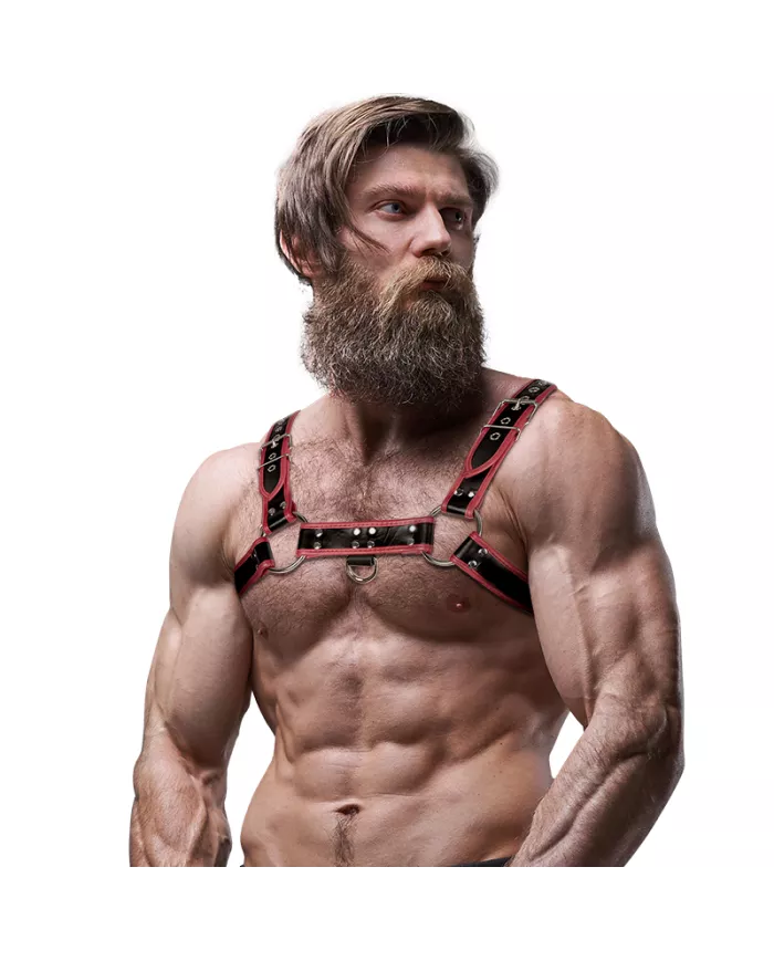 FETISH SUBMISSIVE ATTITUDE - HARNAIS DE POITRINE EN ÉCO-CUIR POUR HOMME NOIR/ROUGE