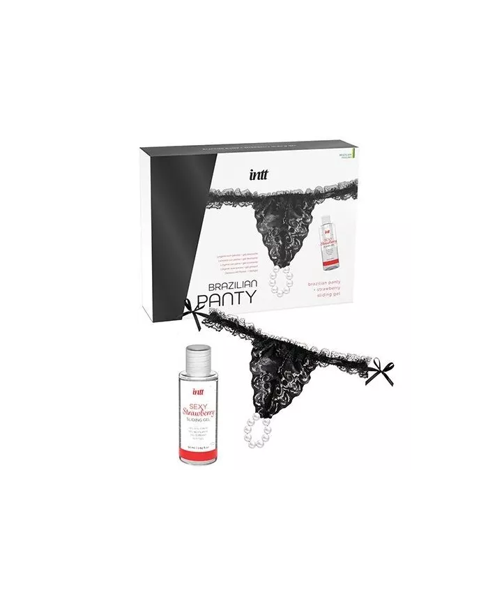 INTT RELEASES - CULOTTE BRÉSILIENNE NOIRE AVEC PERLES ET GEL LUBRIFIANT 50 ML INTT RELEASES - CULOTTE BRÉSILIENNE NOIRE AVEC PERLES ET GEL LUBRIFIANT 50 ML