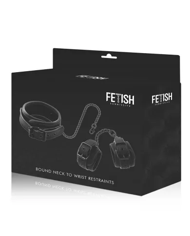 FETISH SUBMISSIVE - COLLIER ET MENOTTES EN CUIR VÉGAN AVEC DOUBLURE EN NOPRÈNE FETISH SUBMISSIVE - COLLIER ET MENOTTES EN CUIR VÉGAN AVEC DOUBLURE EN NOPRÈNE