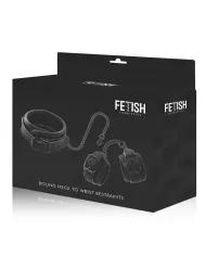 FETISH SUBMISSIVE - COLLIER ET MENOTTES EN CUIR VÉGAN AVEC DOUBLURE EN NOPRÈNE FETISH SUBMISSIVE - COLLIER ET MENOTTES EN CUIR VÉGAN AVEC DOUBLURE EN NOPRÈNE