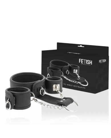FETISH SUBMISSIVE - COLLIER ET MENOTTES EN CUIR VÉGAN AVEC DOUBLURE EN NOPRÈNE