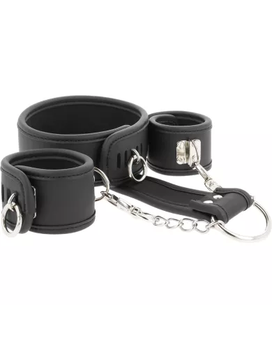 FETISH SUBMISSIVE - COLLIER ET MENOTTES EN CUIR VÉGAN AVEC DOUBLURE EN NOPRÈNE FETISH SUBMISSIVE - COLLIER ET MENOTTES EN CUIR VÉGAN AVEC DOUBLURE EN NOPRÈNE