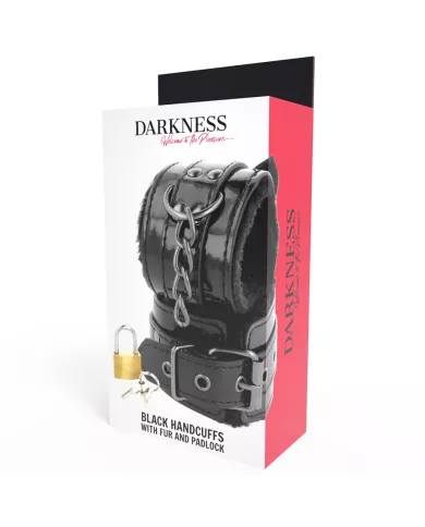 DARKNESS - MENOTTES AJUSTABLES EN CUIR NOIR AVEC CADENAS DARKNESS - MENOTTES AJUSTABLES EN CUIR NOIR AVEC CADENAS