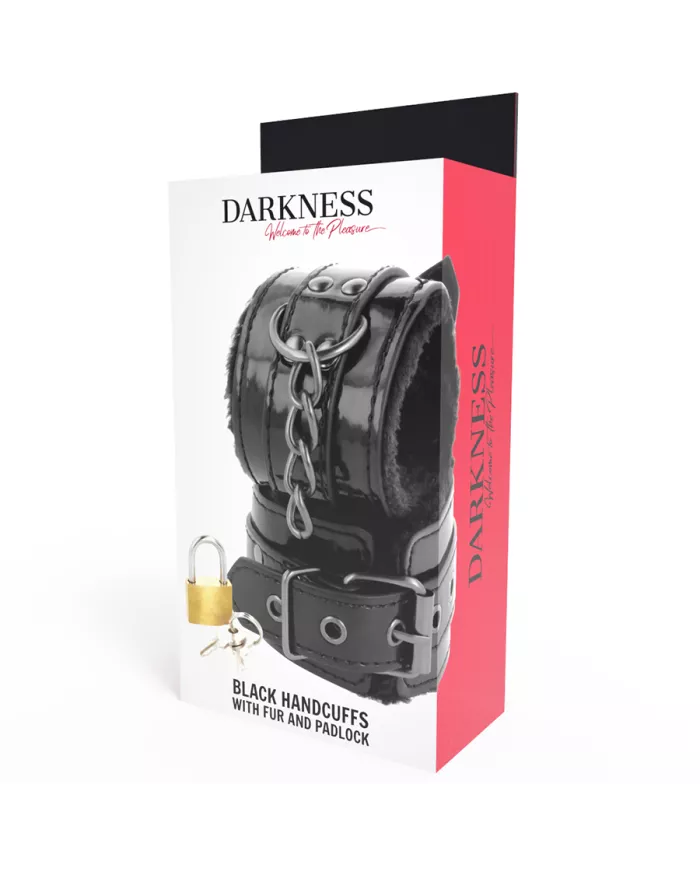 DARKNESS - MENOTTES AJUSTABLES EN CUIR NOIR AVEC CADENAS DARKNESS - MENOTTES AJUSTABLES EN CUIR NOIR AVEC CADENAS