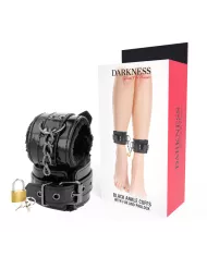 DARKNESS - MENOTTES DE CHEVILLE RÉGLABLES EN CUIR NOIR AVEC CADENAS DARKNESS - MENOTTES DE CHEVILLE RÉGLABLES EN CUIR NOIR AVEC CADENAS