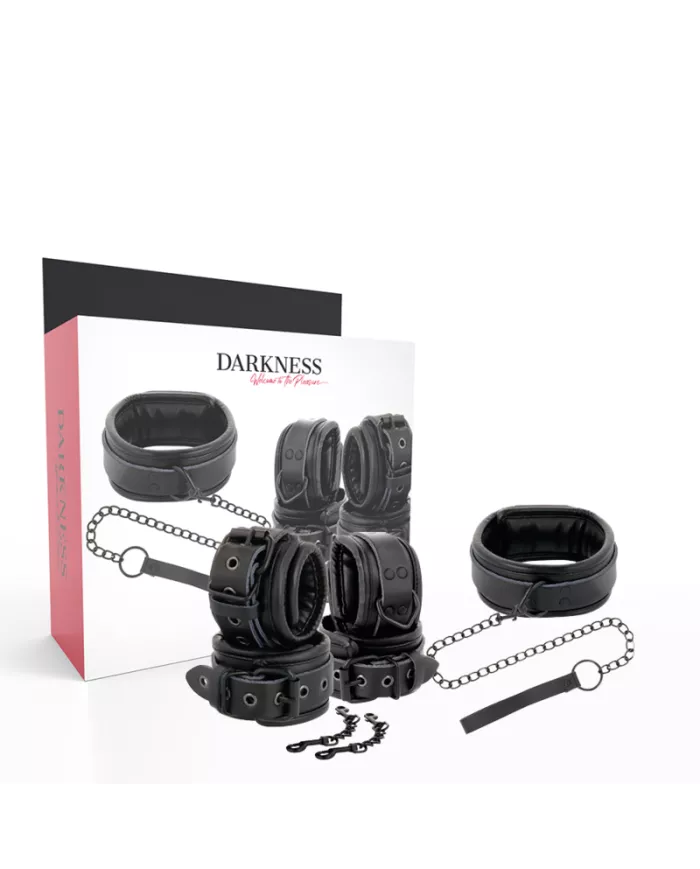 DARKNESS - MENOTTES ET COLLIER EN CUIR NOIR DARKNESS - MENOTTES ET COLLIER EN CUIR NOIR