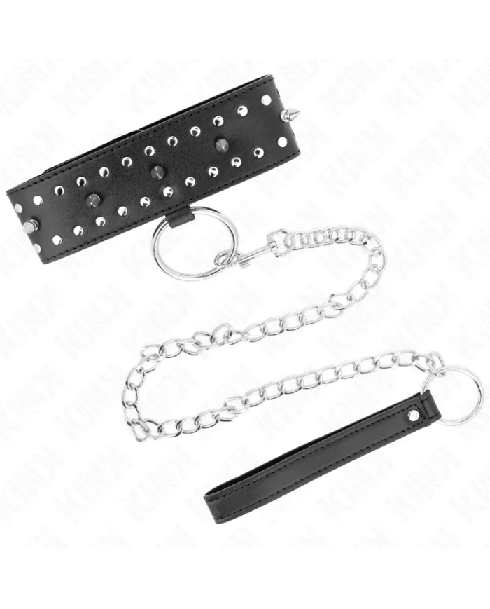 KINK - COLLIER AVEC LAISSE 65 CM AVEC CLOUS ARGENTÉS MODÈLE 1 AJUSTABLE 36-43 CM X 5 CM