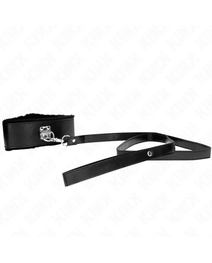 KINK - COLLIER AVEC LAISSE 116 CM AVEC CLOUS ARGENTÉS MODÈLE 4 NOIR AJUSTABLE 40-48 CM X 6 CM