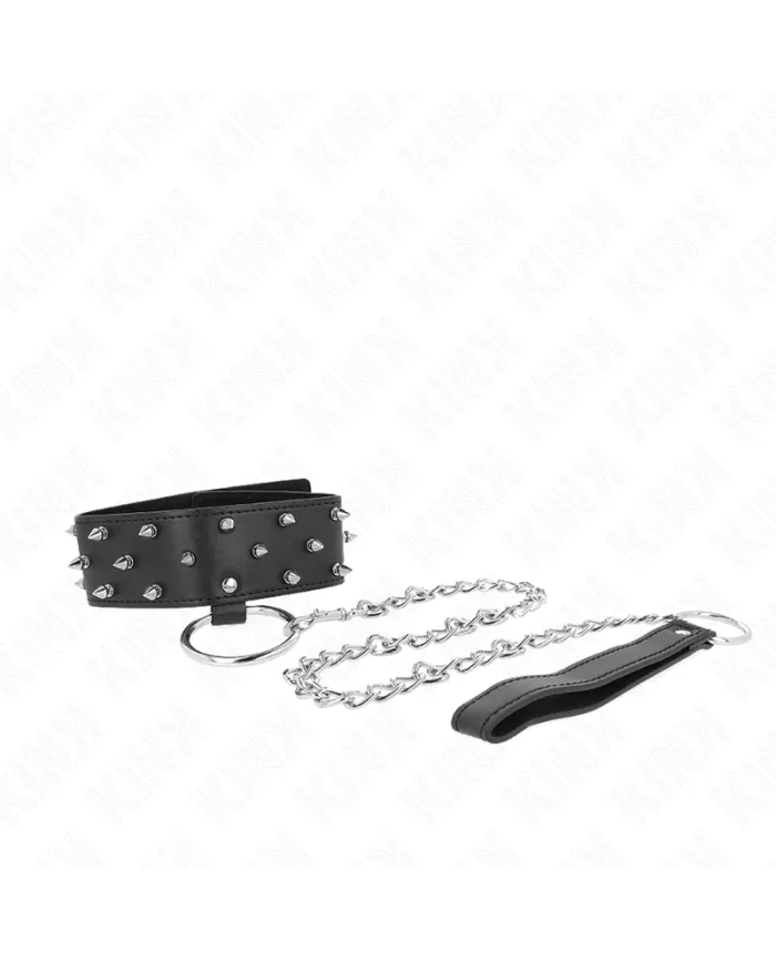 KINK - COLLIER AVEC LAISSE 65 CM AVEC CLOUS ARGENTÉS MODÈLE 5 RÉGLABLE 36-43 CM X 5 CM