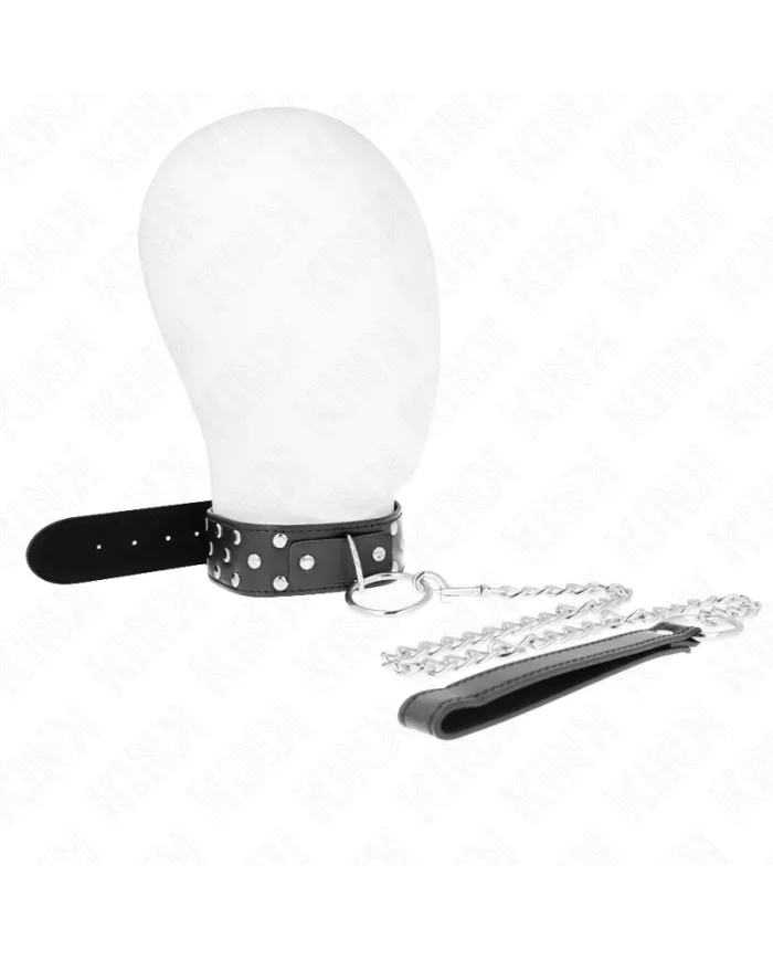 KINK - COLLIER RIVET ANNEAU AVEC CEINTURE 65 CM NOIR AJUSTABLE 36-50 CM X 3,8 CM