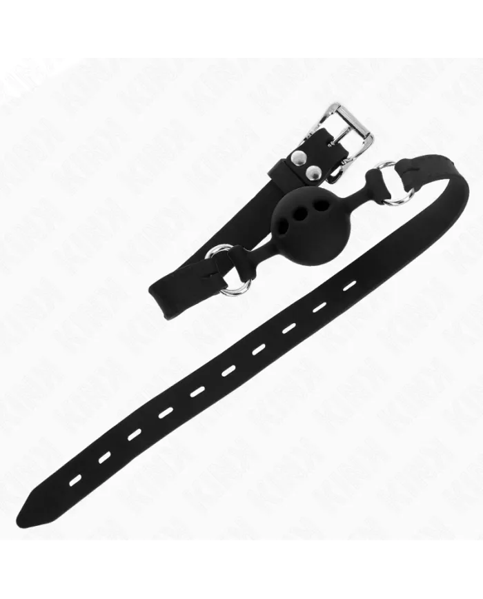 KINK - BÂILLON ENTIÈREMENT SILICONE 55 x 2 CM AVEC BOULE DE 4 CM TAILLE S NOIR AJUSTABLE 35-51 CM