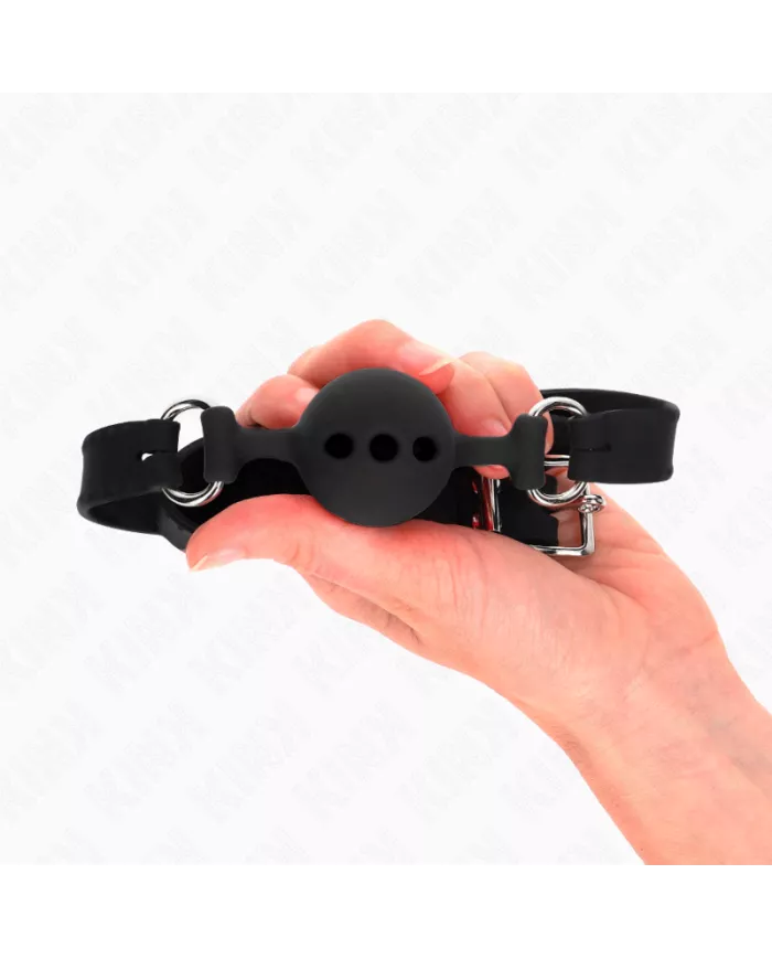 KINK - BÂILLON ENTIÈREMENT SILICONE 55 x 2 CM AVEC BOULE DE 4 CM TAILLE S NOIR AJUSTABLE 35-51 CM