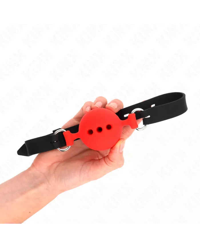 KINK - BÂILLON ENTIÈREMENT SILICONE 55 x 2 CM AVEC BOULE DE 5 CM TAILLE L ROUGE AJUSTABLE 35-51 CM