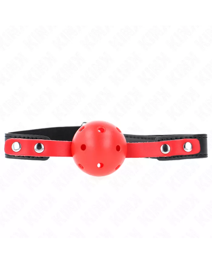 KINK - BALLE DURE CREUSE ROUGE 4 CM GAG BRACELET NOIR 60 x 2 CM AJUSTABLE 37-52 CM