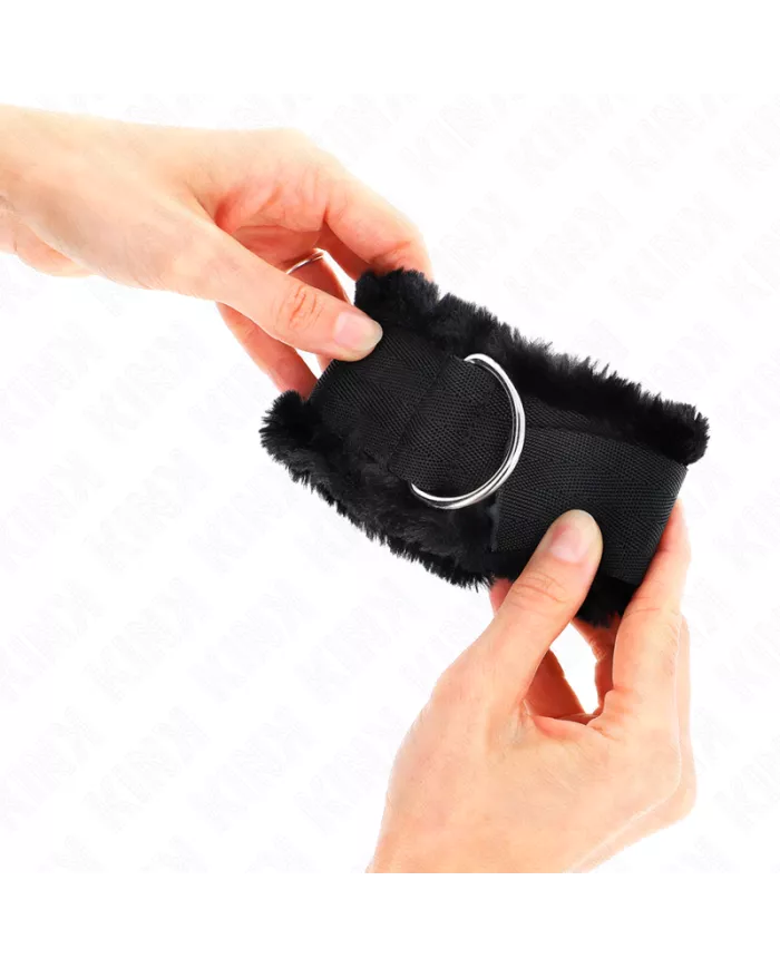 KINK - APPUI-POIGNETS DOUBLÉS DE FOURRURE NOIR AJUSTABLE 17-31 CM X 7 CM