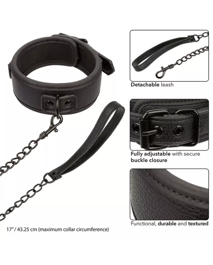 CALEXOTICS - NOCTURNAL COLLIER ET LAISSE EN CUIR RÉGLABLE NOIR CALEXOTICS - NOCTURNAL COLLIER ET LAISSE EN CUIR RÉGLABLE NOIR