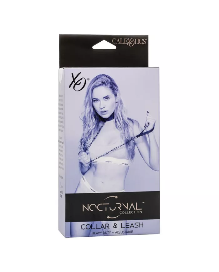 CALEXOTICS - NOCTURNAL COLLIER ET LAISSE EN CUIR RÉGLABLE NOIR CALEXOTICS - NOCTURNAL COLLIER ET LAISSE EN CUIR RÉGLABLE NOIR
