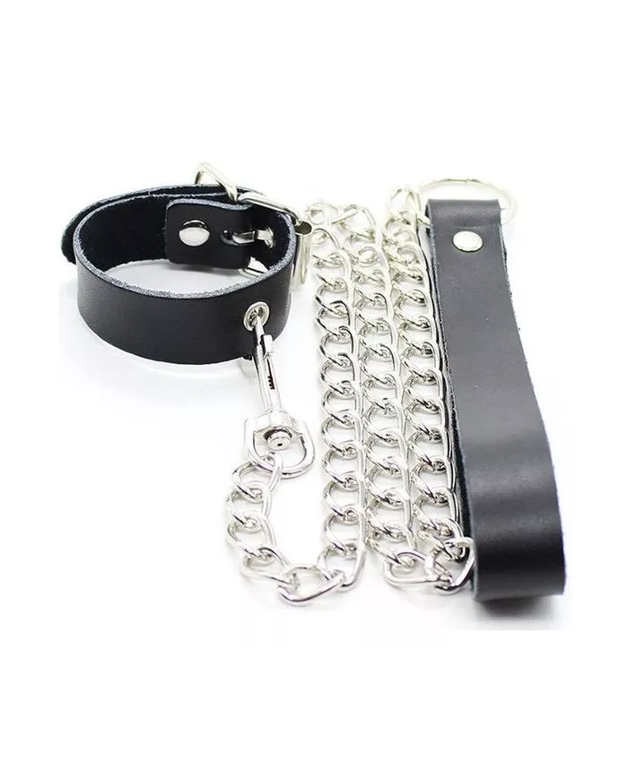 OHMAMA FETISH - COLLIER PÉNIS ET BRACELET EN CUIR AVEC CHAÎNE MÉTALLIQUE OHMAMA FETISH - COLLIER PÉNIS ET BRACELET EN CUIR AVEC CHAÎNE MÉTALLIQUE