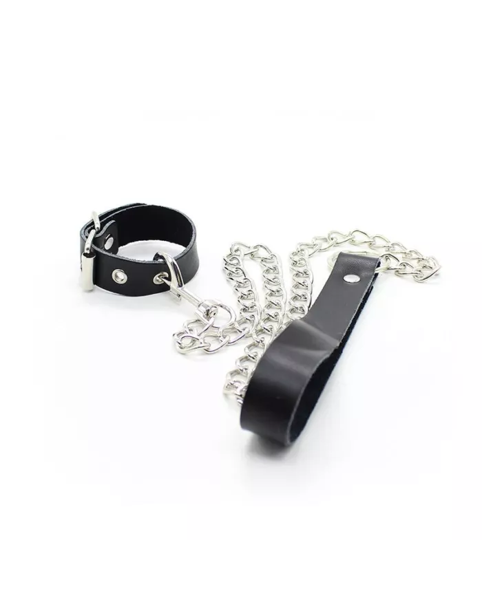 OHMAMA FETISH - COLLIER PÉNIS ET BRACELET EN CUIR AVEC CHAÎNE MÉTALLIQUE OHMAMA FETISH - COLLIER PÉNIS ET BRACELET EN CUIR AVEC CHAÎNE MÉTALLIQUE