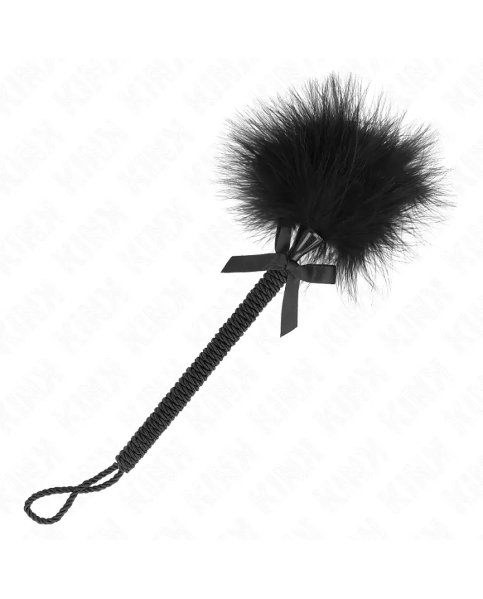 KINK - Baguette en corde de nylon avec plumes chatouillantes et noeud noir 25 cm