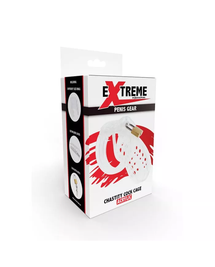 HIDDEN DESIRE - EXTREME CAGE DE CHASTETÉ EN ACRYLIQUE RÉGLABLE TRANSPARENT