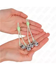 KINK - PINCES À TETON LUMINEUSES CRÂNE AVEC ANNEAU CLOCHES RÉGLABLES VERT / ARGENT