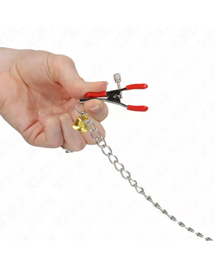 KINK - PINCES À TAMELON ET CLITO BELL TRIPLE ROUGE AVEC CHAINE 30 CM